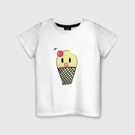 Детская футболка хлопок с принтом  Мороженое Ice-cream в Курске, 100% хлопок | круглый вырез горловины, полуприлегающий силуэт, длина до линии бедер | вишня | мороженное | стаканчик | стоит | удивленное