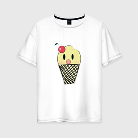Женская футболка хлопок Oversize с принтом  Мороженое Ice-cream в Курске, 100% хлопок | свободный крой, круглый ворот, спущенный рукав, длина до линии бедер
 | вишня | мороженное | стаканчик | стоит | удивленное
