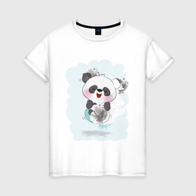Женская футболка хлопок с принтом Панда в Курске, 100% хлопок | прямой крой, круглый вырез горловины, длина до линии бедер, слегка спущенное плечо | веселая | летний принт | панда | улыбка | хорошее настроение
