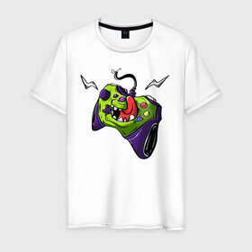 Мужская футболка хлопок с принтом MonsterPad в Курске, 100% хлопок | прямой крой, круглый вырез горловины, длина до линии бедер, слегка спущенное плечо. | gamer | девайс | джойстик | иллюстрация