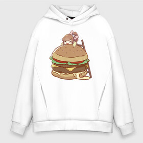 Мужское худи Oversize хлопок с принтом Anime Burger в Курске, френч-терри — 70% хлопок, 30% полиэстер. Мягкий теплый начес внутри —100% хлопок | боковые карманы, эластичные манжеты и нижняя кромка, капюшон на магнитной кнопке | Тематика изображения на принте: аниме | бургер | гамбургер | девушка | иллюстрация