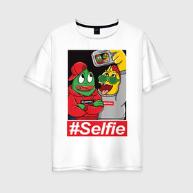 Женская футболка хлопок Oversize с принтом #Selfie в Курске, 100% хлопок | свободный крой, круглый ворот, спущенный рукав, длина до линии бедер
 | иллюстрация | крутой | монстры | селфи | фотография