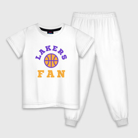 Детская пижама хлопок с принтом Lakers Fan в Курске, 100% хлопок |  брюки и футболка прямого кроя, без карманов, на брюках мягкая резинка на поясе и по низу штанин
 | Тематика изображения на принте: basketball | bryant | game | james | kobe | lakers | lebron | los angeles | nba | sport | streetball | баскетбол | баскетболист | брайант | джеймс | игра | игрок | коби | леброн | лейкерс | лос анджелес | мяч | нба | спорт | стритбол