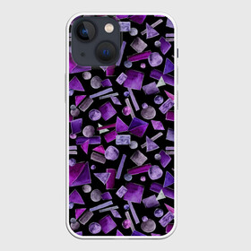 Чехол для iPhone 13 mini с принтом Геометрический фиолетовый в Курске,  |  | Тематика изображения на принте: abstraction | black | dark | geometric | violet | абстракция | геометрический | геометрия | квадрат | круг | линии | темный | треугольник | фиолетовый | черный