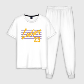 Мужская пижама хлопок с принтом Lakers 23 в Курске, 100% хлопок | брюки и футболка прямого кроя, без карманов, на брюках мягкая резинка на поясе и по низу штанин
 | basketball | bryant | game | james | kobe | lakers | lebron | los angeles | nba | sport | streetball | баскетбол | баскетболист | брайант | джеймс | игра | игрок | коби | леброн | лейкерс | лос анджелес | мяч | нба | спорт | стритбол