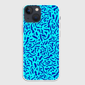 Чехол для iPhone 13 mini с принтом Неоновые синие узоры в Курске,  |  | Тематика изображения на принте: abstract | blue | neon | sea | абстракционизм | абстракция | африканские | вода | волны | голубые узоры | камуфляж | лагуна | линии | мелкий узор | мемфис | море | морское | неоновый | орнамент | пятна | пятнистый
