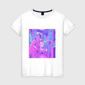 Женская футболка хлопок с принтом город в Курске, 100% хлопок | прямой крой, круглый вырез горловины, длина до линии бедер, слегка спущенное плечо | citi | indie kid | город | инди кид | ночь