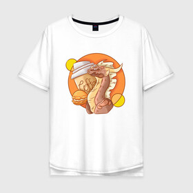 Мужская футболка хлопок Oversize с принтом Кофейный дракон в Курске, 100% хлопок | свободный крой, круглый ворот, “спинка” длиннее передней части | дракон | дракон с кофе | коричневый | кофе | оранжевый
