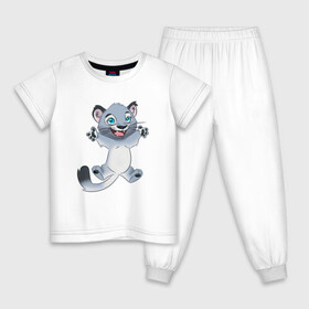 Детская пижама хлопок с принтом Снежный барс в Курске, 100% хлопок |  брюки и футболка прямого кроя, без карманов, на брюках мягкая резинка на поясе и по низу штанин
 | кот | котёнок | радость | серый | снежный барс