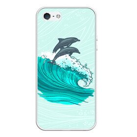 Чехол для iPhone 5/5S матовый с принтом Два дельфина в Курске, Силикон | Область печати: задняя сторона чехла, без боковых панелей | dolphin | волна | два дельфина | дельфин | дельфины | море | морские | на голубом | с дельфином