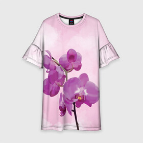 Детское платье 3D с принтом Нежная орхидея в Курске, 100% полиэстер | прямой силуэт, чуть расширенный к низу. Круглая горловина, на рукавах — воланы | Тематика изображения на принте: blossom | nature | orchid | женственность | красивые цветы | орхидеи | орхидея | фаленопсис