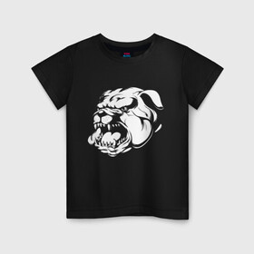 Детская футболка хлопок с принтом Бульдог белый на черном в Курске, 100% хлопок | круглый вырез горловины, полуприлегающий силуэт, длина до линии бедер | dog | бульдог | животные | пес | природа | собака | собаки | собакчка | собачки