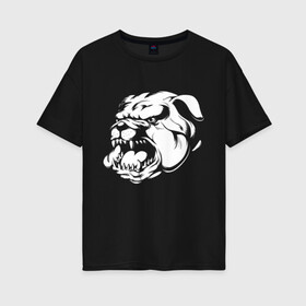 Женская футболка хлопок Oversize с принтом Бульдог белый на черном в Курске, 100% хлопок | свободный крой, круглый ворот, спущенный рукав, длина до линии бедер
 | dog | бульдог | животные | пес | природа | собака | собаки | собакчка | собачки