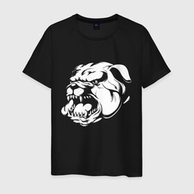 Мужская футболка хлопок с принтом Бульдог белый на черном в Курске, 100% хлопок | прямой крой, круглый вырез горловины, длина до линии бедер, слегка спущенное плечо. | Тематика изображения на принте: dog | бульдог | животные | пес | природа | собака | собаки | собакчка | собачки