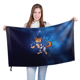 Флаг 3D с принтом Космический пес в Курске, 100% полиэстер | плотность ткани — 95 г/м2, размер — 67 х 109 см. Принт наносится с одной стороны | космос | пес | песик | планета | собака | собачка