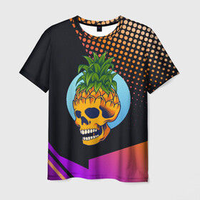 Мужская футболка 3D с принтом Череп - ананас в Курске, 100% полиэфир | прямой крой, круглый вырез горловины, длина до линии бедер | ананас | прикол | прикольные | фрукт | череп