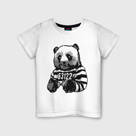 Детская футболка хлопок с принтом Панда вор в Курске, 100% хлопок | круглый вырез горловины, полуприлегающий силуэт, длина до линии бедер | bear | panda | вор | животные | звери | медведь | мишка | панда | панды | преступник | природа