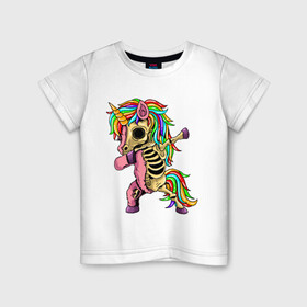 Детская футболка хлопок с принтом Единорог зомби dab в Курске, 100% хлопок | круглый вырез горловины, полуприлегающий силуэт, длина до линии бедер | cute | dab | funny | pony | rainbow | unicorn | zombie | единорог | единорожка | зомби | милый | пони | радуга