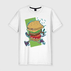 Мужская футболка хлопок Slim с принтом Fast Food в Курске, 92% хлопок, 8% лайкра | приталенный силуэт, круглый вырез ворота, длина до линии бедра, короткий рукав | art | burger | cheese | cutlet | fast food | food | hamburger | salad | sandwich | арт | бургер | бутерброд | гамбургер | еда | котлета | салат | сыр | фаст фуд