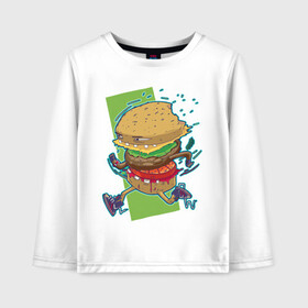 Детский лонгслив хлопок с принтом Fast Food в Курске, 100% хлопок | круглый вырез горловины, полуприлегающий силуэт, длина до линии бедер | art | burger | cheese | cutlet | fast food | food | hamburger | salad | sandwich | арт | бургер | бутерброд | гамбургер | еда | котлета | салат | сыр | фаст фуд