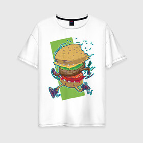 Женская футболка хлопок Oversize с принтом Fast Food в Курске, 100% хлопок | свободный крой, круглый ворот, спущенный рукав, длина до линии бедер
 | art | burger | cheese | cutlet | fast food | food | hamburger | salad | sandwich | арт | бургер | бутерброд | гамбургер | еда | котлета | салат | сыр | фаст фуд
