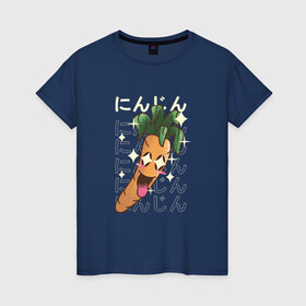 Женская футболка хлопок с принтом Японская кавайная морковка в Курске, 100% хлопок | прямой крой, круглый вырез горловины, длина до линии бедер, слегка спущенное плечо | anime | art | carrot | carrots | cute | fashion | japan | japanese | kanji | kawaii | manga | vegan | vegetables | алфавит | аниме | арт | в японском стиле | веган | кандзи | манга | милота | морковь | овощ | овощи | смех | японские буквы | япо