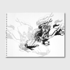 Альбом для рисования с принтом Всадник и чёрт в Курске, 100% бумага
 | матовая бумага, плотность 200 мг. | всадник и чёрт | дьявол | конь | лошадь | монстр | рыцарь | череп