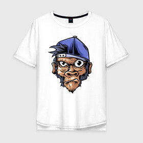 Мужская футболка хлопок Oversize с принтом Mood Monkey в Курске, 100% хлопок | свободный крой, круглый ворот, “спинка” длиннее передней части | mood | горилла | кепка | крутой | манки