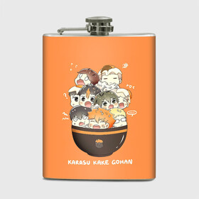 Фляга с принтом Karasu kake gohan | Haikyuu!! в Курске, металлический корпус | емкость 0,22 л, размер 125 х 94 мм. Виниловая наклейка запечатывается полностью | Тематика изображения на принте: anime | haikyu | haikyuu | karasuno | manga | аниме | асахи азумане | волейбол | волейбольный клуб | вороны | карасуно | коши сугавара | манга | рюноске танака | старшая школа | тобио кагеяма | хаику | хаикую | шоё хината