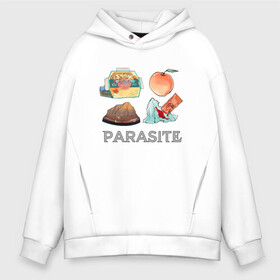 Мужское худи Oversize хлопок с принтом Parasite Food в Курске, френч-терри — 70% хлопок, 30% полиэстер. Мягкий теплый начес внутри —100% хлопок | боковые карманы, эластичные манжеты и нижняя кромка, капюшон на магнитной кнопке | bong joon ho | cinema | korea | movie | parasite | актер | драма | канны | кино | комедия | корея | оскар | паразиты | пон чжун хо | режиссер | семья | триллер