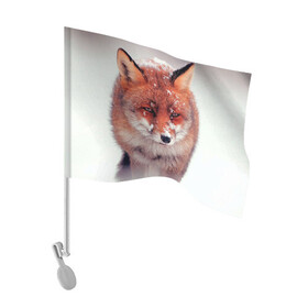 Флаг для автомобиля с принтом Лисица и снег в Курске, 100% полиэстер | Размер: 30*21 см | fox | foxy | животное | звери | лиса | лисенок | лисичка | милая | рыжая | фокс