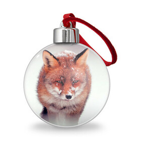 Ёлочный шар с принтом Лисица и снег в Курске, Пластик | Диаметр: 77 мм | fox | foxy | животное | звери | лиса | лисенок | лисичка | милая | рыжая | фокс