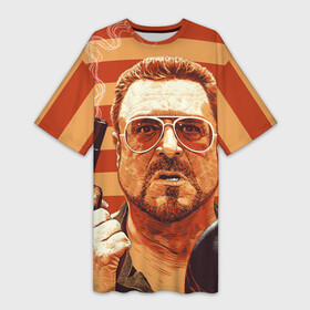 Платье-футболка 3D с принтом Walter Sobchak в Курске,  |  | dude | jeff bridges | the big lebowski | walter sobchak | большой лебовский | боулинг | вальтер собчак | джефф бриджес | пистолет | фильм | чувак | шар