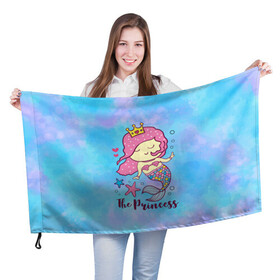 Флаг 3D с принтом Маленькая принцесса русалочка в Курске, 100% полиэстер | плотность ткани — 95 г/м2, размер — 67 х 109 см. Принт наносится с одной стороны | девочка | любовь | море | морские звезды | океан | русалка | русалочка | сердечки