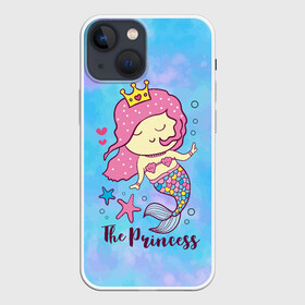 Чехол для iPhone 13 mini с принтом Маленькая принцесса русалочка в Курске,  |  | девочка | любовь | море | морские звезды | океан | русалка | русалочка | сердечки
