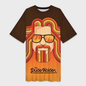 Платье-футболка 3D с принтом The Dude Abides в Курске,  |  | dude | jeff bridges | the big lebowski | the dude abides | большой лебовский | боулинг | джефф бриджес | звезды | кегли | космос | фильм | чувак