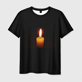 Мужская футболка 3D с принтом Свеча  в Курске, 100% полиэфир | прямой крой, круглый вырез горловины, длина до линии бедер | искусство | пламя | свечка | темнота
