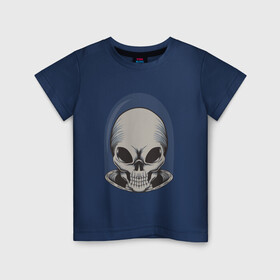 Детская футболка хлопок с принтом Череп инопланетянина в Курске, 100% хлопок | круглый вырез горловины, полуприлегающий силуэт, длина до линии бедер | Тематика изображения на принте: skull | балончики | в кепке | граффити | скелет | урбан | хип хоп | хипстер | череп | черепушка