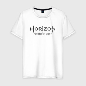 Мужская футболка хлопок с принтом Horizon Forbidden West в Курске, 100% хлопок | прямой крой, круглый вырез горловины, длина до линии бедер, слегка спущенное плечо. | aloy | dawn | forbidden | horizon | west | zero | вест | нора | племя | форбидден | хорайзен | хоризон | элой