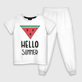 Детская пижама хлопок с принтом HELLO SUMMER в Курске, 100% хлопок |  брюки и футболка прямого кроя, без карманов, на брюках мягкая резинка на поясе и по низу штанин
 | funny | happy | hello | icecream | rainbow | romantic | summer | sun | арбуз | веселье | значки | лето | отдых | отпуск | привет | романтика | солнце | счастье | тепло