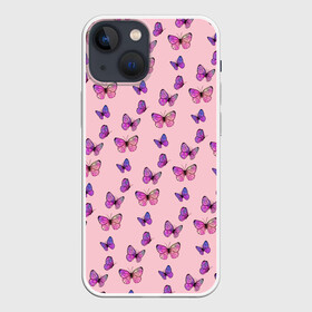 Чехол для iPhone 13 mini с принтом Бабочки фиолетовые | 2 в Курске,  |  | бабочка | бабочки | насекомые | нежный | рисунок | роза | сирень | цветочек | цветочный | цветы