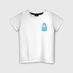 Детская футболка хлопок с принтом Карманный единорог в Курске, 100% хлопок | круглый вырез горловины, полуприлегающий силуэт, длина до линии бедер | unikorn | в кармане | единорог | единорожка | карманный | конь | радуга | рог | цветной