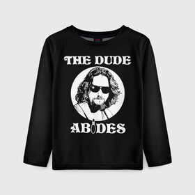 Детский лонгслив 3D с принтом The dude ABIDES в Курске, 100% полиэстер | длинные рукава, круглый вырез горловины, полуприлегающий силуэт
 | dude | jeff bridges | the big lebowski | the dude abides | большой лебовский | джефф бриджес | фильм | чувак