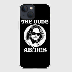 Чехол для iPhone 13 mini с принтом The dude ABIDES в Курске,  |  | dude | jeff bridges | the big lebowski | the dude abides | большой лебовский | джефф бриджес | фильм | чувак