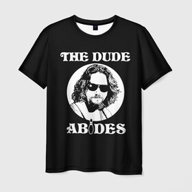 Мужская футболка 3D с принтом The dude ABIDES в Курске, 100% полиэфир | прямой крой, круглый вырез горловины, длина до линии бедер | Тематика изображения на принте: dude | jeff bridges | the big lebowski | the dude abides | большой лебовский | джефф бриджес | фильм | чувак