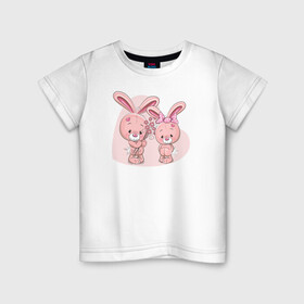 Детская футболка хлопок с принтом Банни и подруга в Курске, 100% хлопок | круглый вырез горловины, полуприлегающий силуэт, длина до линии бедер | банни | заяц | иллюстрация | кролик | милаха
