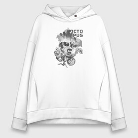 Женское худи Oversize хлопок с принтом OCTOPUS SKULL в Курске, френч-терри — 70% хлопок, 30% полиэстер. Мягкий теплый начес внутри —100% хлопок | боковые карманы, эластичные манжеты и нижняя кромка, капюшон на магнитной кнопке | монстр | морской | осьминог | пират | скелет | тату | татуировка | череп | щупальцы