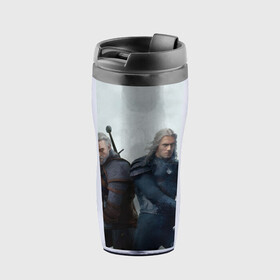 Термокружка-непроливайка Ведьмак два Геральта: в Курске, внутренняя часть — пищевой пластик, наружная часть — прозрачный пластик, между ними — полиграфическая вставка с рисунком | объем — 350 мл, герметичная крышка | Тематика изображения на принте: 2 сезон | cd project red | fog | games | geralt | henry cavill | mountains | netflix | sword | the witcher | wild hunt | ведьмак | генри кавилл | геральт | горы | дикая охота | игры | меч | нетфликс | туман