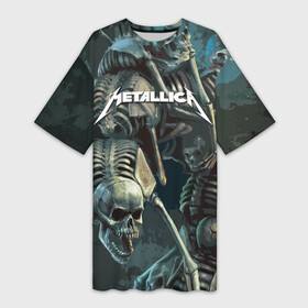 Платье-футболка 3D с принтом Metallica Metal Skull в Курске,  |  | american | james hetfield | kirk hammett | metal band | metallica | music | mystic | rock | американская | джеймс хетфилд | металлика | музыка | рок | скилет | череп