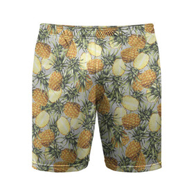 Мужские шорты спортивные с принтом ананасы в Курске,  |  | ананас | бесшовный | в разрезе | много ананасов | половинка ананаса | сочный